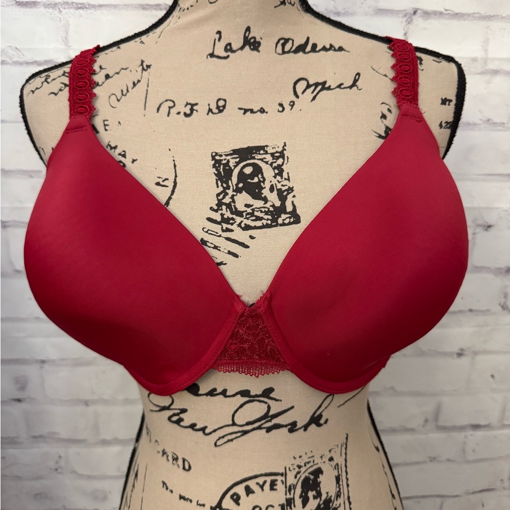 Wacoal Bra‎ Size 38DDD level Up Chantilly Lace Red Contour Bra 853369